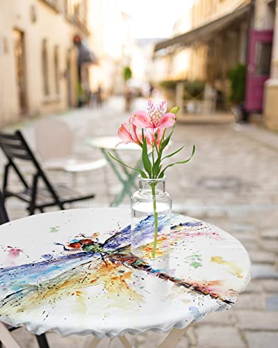 Erxpood Fitted Round Table Cover Tie-Dye Multicolor Gradient Dragonfly Elastic Edge Tables Cloth, Waterproof Oil Proof Tablecloth Fits Round Tables Up To 36" - 44" Diameter White #TOP3