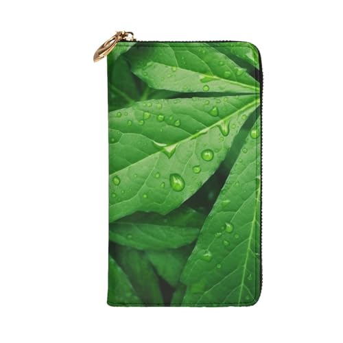 Green Leaves Wallet for Men Women Long Purse Leather Clutch Large Business Handbag Travel Phone Holder Credit Card Holder Money Case with Zipper Leather Wallets Gift2