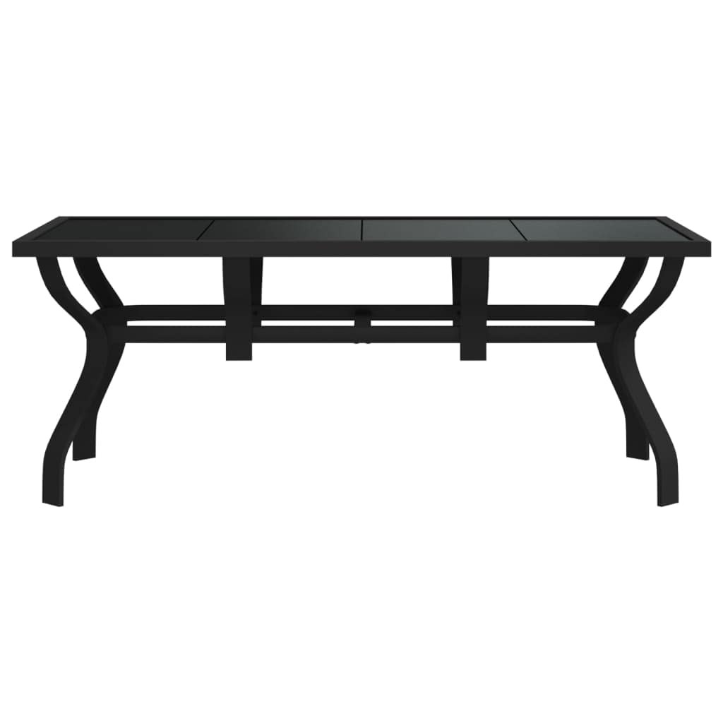 vidaXL Mesa de Jardín Comedor Cocina Patio Terraza Balcón Muebles Mobiliario Soporte Exterior Estable Acero y Vidrio Negro 180x80x70 cm
