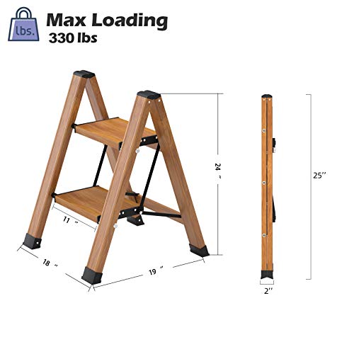 2stepladderfoldingstepstoolwithantislipsturdyandwidepedallightweight330lbsportablealuminumwoodgrainshelfforhouseholdandkitchenspacesaving Urban Country Home Decor 2 step ladder folding step stool with anti slip sturdy and wide pedal lightweight 330lbs portable aluminum woodgrain shelf for household and kitchen space saving urban country home decor