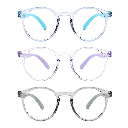 Image of Kids Blue Light Blocking Glasses 3 Pack Kids Computer Reading Blue Light Blocking Glasses for Boys Girls Age 3-11