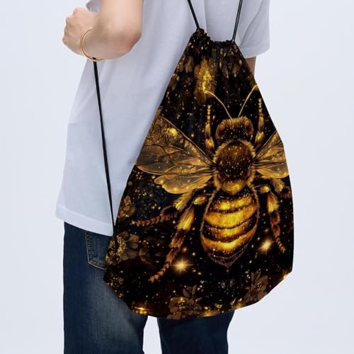 Sac à cordon abeille dorée à paillettes imperméable de qualité