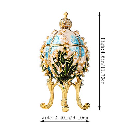 Furuida Faberge Egg Classic Vintage Jewelry Trinket Box With Enamel Rhinestones Victorian Style Ornaments Gift For Home Decor (Sky Blue) #TOP1