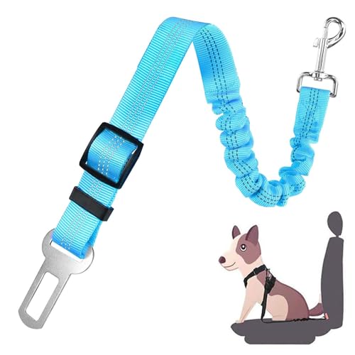 Dog Seat Belt for Car Adjustable Dog Harness Elastic Bungee Strong Safety Headrest Car Seat Belt Nylon Leads Reflective Restraint Belts For Dogs Pets Cars Travel (Blue)