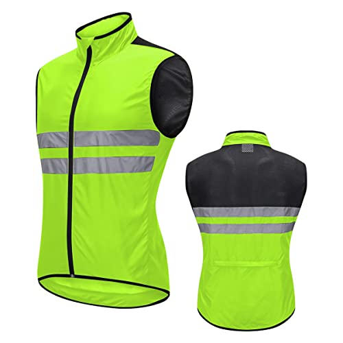 YKLL Reflektierend Fahrradweste Herren Damen Sommer Leicht Atmungsaktiv Laufweste Herren Damen Running Winddicht Weste Herren Outdoor Windstopper mit Taschen Ärmellos MTB Radweste (Grün,XL) Cover