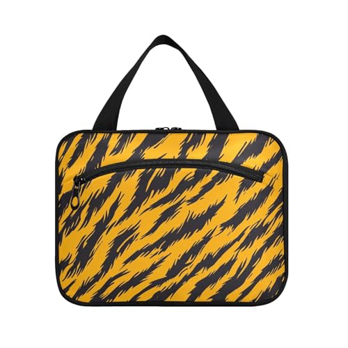 tplaotee Bolsas de maquillaje de viaje con gancho para colgar, diseño de piel de leopardo, color amarillo y negro, bolsa plegable para el cuidado de la piel para hombres, maleta de viaje para