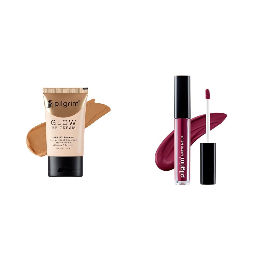 Pilgrim Almond Glow 3-In-1 Medium BB Cream SPF 50 PA++++ With Niacinamide, Hyaluronic Acid & Vit C For All Skin & Liquid Matte Lipstick - Wine Spill-image-33