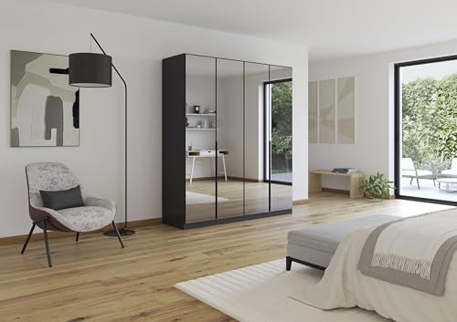 Rauch Skyla Metallic Grey 4 Hinged Doors Wardrobe With Full Grey Mirror Front 181x210cm