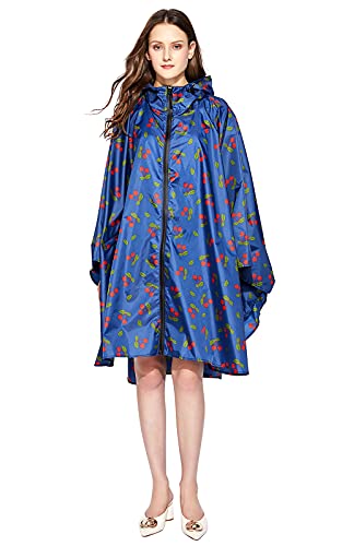NUUR - Poncho impermeable con capucha para mujer, ligero, reutilizable e ideal para escalar, montar en bicicleta y moto, Cereza azul., talla única