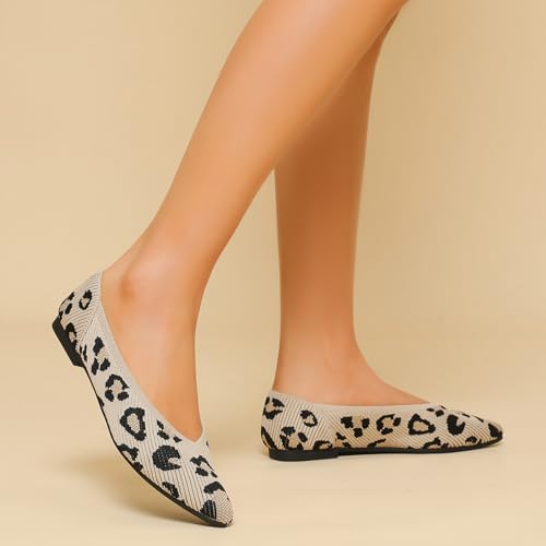 Image of TINGRISE Women's Flats Shoes Pointed Toe Knit Ballet Comfortable Dressy Slip On Flat