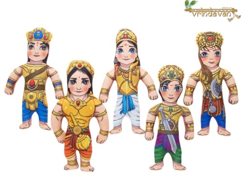 Image of Panch Pandav Soft Toy Set - 5 Stuffed Dolls for Kids & Babies | Mahabharat Plush Toys for Boys & Girls | Washable Devotional Toys for Children