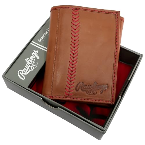 Rawlings Baseball Stitch Trifold Wallet Brown3
