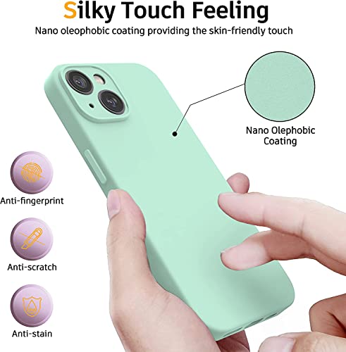 Image of DIZORO Microfiber Square Candy Case Compatible for iPhone 14 Plus, Shockproof Slim Back Cover Liquid Silicone Case (Mint), Green