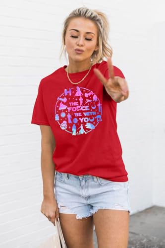 Image of FRYAID Women May The Power Be with You Graphic T Shirt Short Sleeve Casual Tops Summer Fun Vacation Shirt Soft Casual Fit