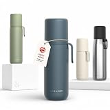 LARS NYSØM Stainless Steel Thermo Water Bottle - Double Wall Insulated Water Bottle with Cup & Carry Strap, Leakproof Metal Bottle for Travel, Office & Outdoor (Stone Blue, 17oz)