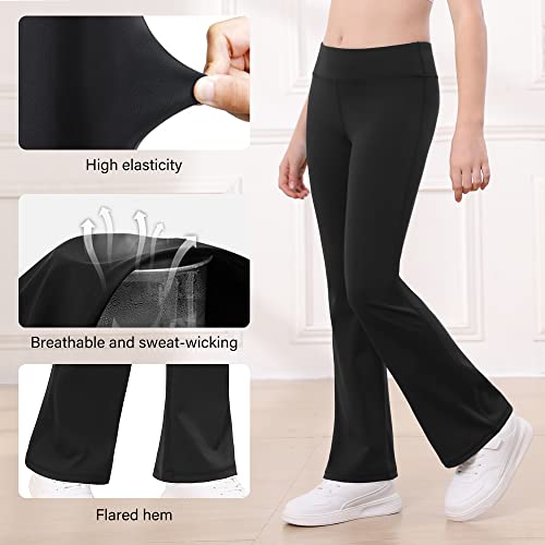 Stelle Girl's Flare Leggings High Waisted Yoga Pants Bootcut Dance Casual Pants Activewear Kids Bell Bottoms (Black, L) #TOP1