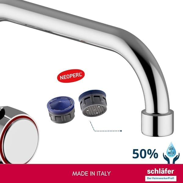 3431310 Schläfer | Robinet mural simple pour salle de bain et cuisine Robinet pour évier avec bouton rond, Robinet mural 1/2 eau froide pour évier, bec pivotant en U x 180 mm, chrome et argent