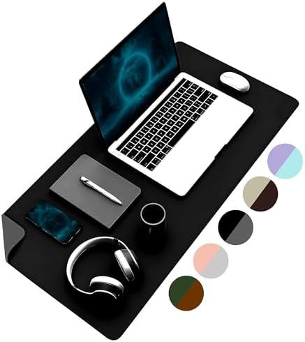 Klasse Çift Renk Dikişli PU Deri Masa Matı 80x40 Cm Mousepad, Su Geçirmez Masa Sümeni, Çift Taraflı Kullanım, Dizüstü Bilgisayar/Ofis/Ev için, Kaymaz Taban (Siyah Ve Koyu Gri) - Görsel 1