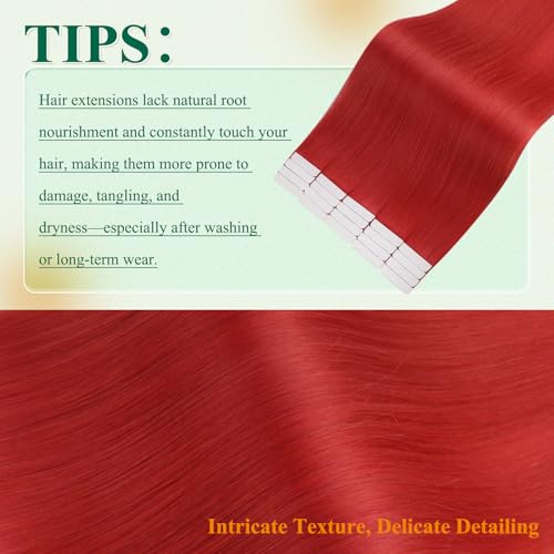 Image of Easyouth Invisible Tape in Human Hair Extensions Red Real Human Hair Tape in Extensions Red Tapes in Human Hair Extension Quick Application 16 Inch 25g 10pcs