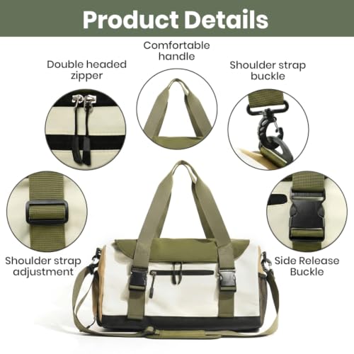Image of PALAY Gym Bag with Shoe Compartment Green Waterproof Nylon Travel Duffels | large capacity, removable strap, trolley case strap, dry-wet pockets, portable for sports, weekend, vacation