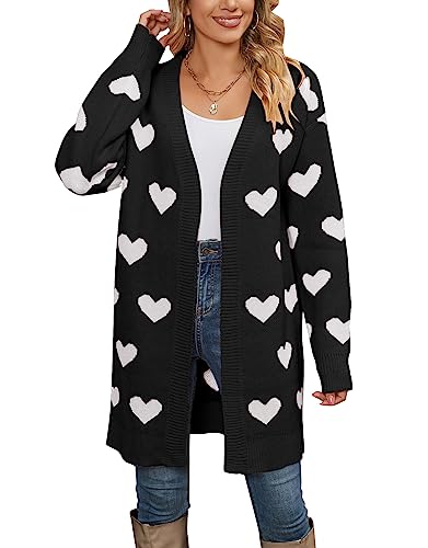 Image of Alsol Lamesa Women's Long Sleeve Heart Cardigan Sweaters V Neck Open Front Knit Coat