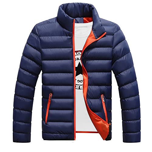 Bestgift Chaqueta de cuello alto para hombre para otoño e invierno Chaqueta acolchada cálida para hombre, azul marino, XXXXXXL Cover