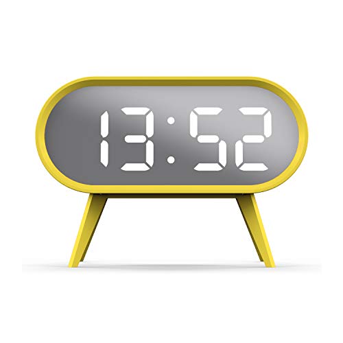 Space Hotel London ® El Reloj Despertador LED Cyborg Redondeado Caja de Color Mate Espejo Dial Dormitorio/Oficina 11.9cm (Amarillo/Plata) Cover