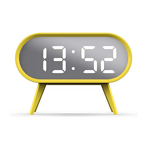 Space Hotel London ® El Reloj Despertador LED Cyborg Redondeado Caja de Color Mate Espejo Dial Dormitorio/Oficina 11.9cm (Amarillo/Plata)