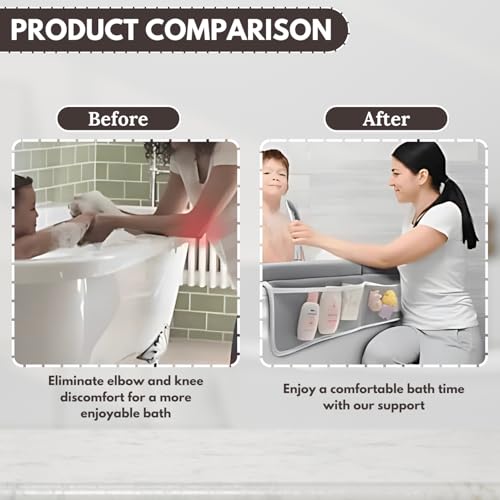 Image of Bath Kneeler and Elbow Rest pad Set with Baby Bath Brush and Sponge, Thick Non-Slip Bath Kneeler Mat with Padded Cushion, Quick Drying, Arm Support, Perfect Kneeling pad for Bathing Baby