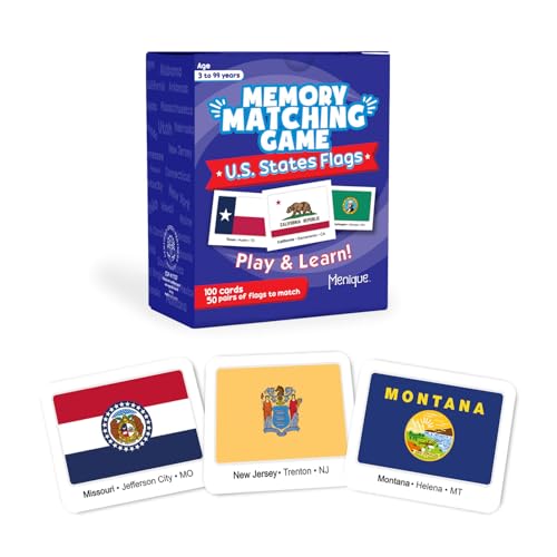 Menique U.S. States Flags Memory Matching Game – 100 Cards (50 Pairs) – Learn State Flags,...