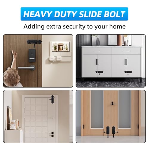Image of Barrel Bolt Latch, 4.2 Inch Slide Lock, SUS304 Stainless Steel Slide Bolt Latch with Padlock Hole, Heavy Duty Slide Bolt Gate Latch Lock for Wooden Fence, Yard Door, Barn Door, Shed Door (Black)