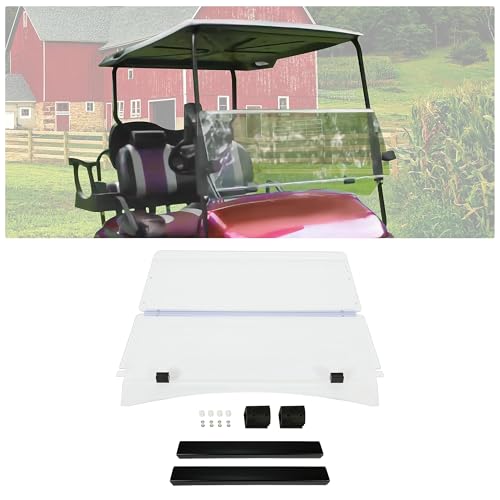 HECASA Clear Windshield Compatible with 2014-Up EZGO TXT Golf Cart Fold Down Impact Resistant Windscreen Durable