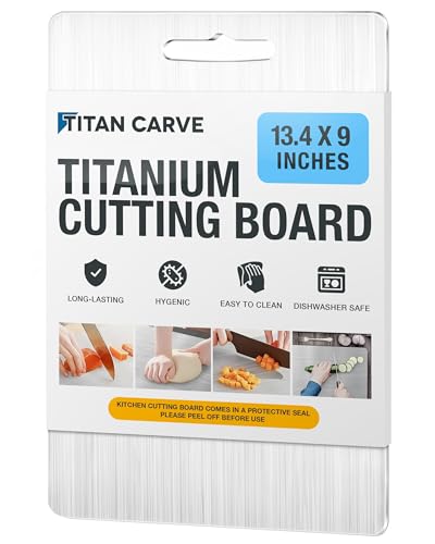 Titan Carve - Tabla de cortar de titanio, tabla de cortar de metal de doble cara para cocina, apta para lavavajillas, resistente al óxido y duradera para carne y verduras, 13.4 x 9 pulgadas
