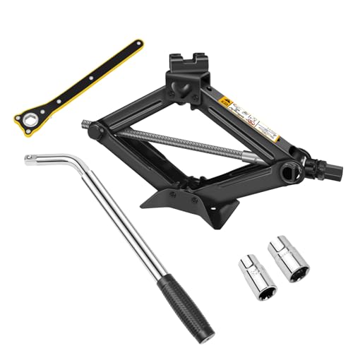 2 Ton Heavy Duty Labor-saving Scissor Jack (110-390mm) & Telescoping Car Wheel Wrench with 4-Size Sockets (17/19/21/23mm) - Complete Car Tire Change Kit for Roadside Emergency