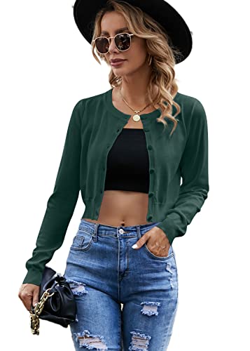 Ietaoo Boléro Femme Gilet Cardigan Court Coton Manches Longues Pull Gilet Boléro Tricot Vintage Veste Boléro pour Robe Vert XXL Cover