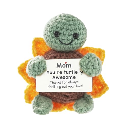 Handmade Mini Positive Turtle Crochet - Sweet Gift for Mom from Daughter or Son with Message Card - Mother's Day Mom Birthday Gifts - Emotional Support Gifts for Women Wife Grandma Mother-in-Law