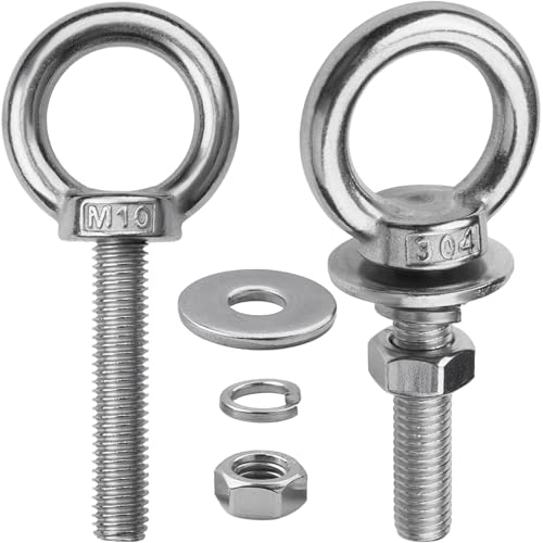 Image of 2 Pack M10 Eye Bolts with Nuts, 304 Stainless Steel 3 /8 inch x 2 inch Heavy Duty Lifting Eye Bolts, Metric M10x51mm Ring Eye Bolt for Hanging, Tie Down, Outdoor & Hardware Fixing (2, 3 /8 inchx2 inch)