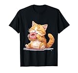 Divertido gato comiendo donas anime kawaii gráfico Camiseta