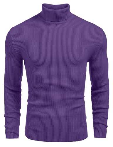 Image of COOFANDY Mens Ribbed Slim Fit Knitted Pullover Casual Turtleneck Sweater