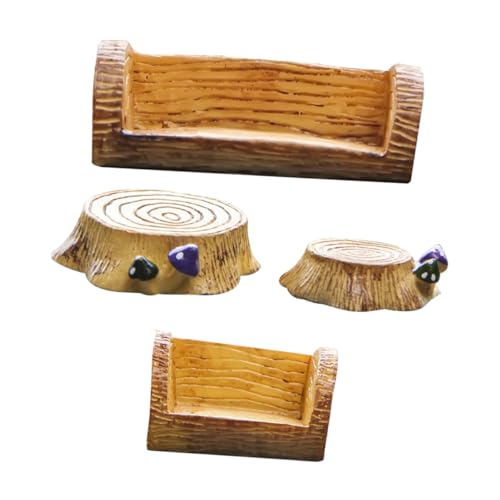 Happyyami 4pezzi Resin Tree Stump Miniature Garden Decoration Landscape Accessories for Creative Worlds