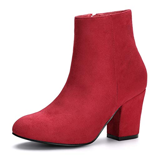 Allegra K Women s Side Zip Chunky Heel Red Ankle Boots 9 M US
