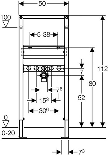 Geberit Vorwandelement Duofix, 111430001, Trockenbauelement für Waschtisch, höhen- oder tiefenverstellbare Armaturenanschlussplatte, 65191 2