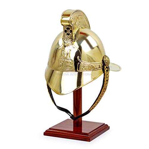 Casque de pompier vintage en laiton poli objet d'art et de prestige