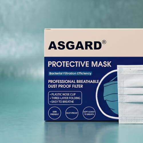 Image of ASGARD Nonwoven Fabric Disposable Multilayer Protective Mask (White, Pack of 50) for Unisex