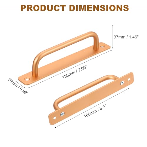 Image of uxcell 6Pcs Barn Door Handles, 160mm / 6 Inch Hole Center Sliding Gate Door Pull Handle Aluminum Alloy Cabinet Handles with Base and Screws for Kitchen Bathroom Wardrobe Closet (Gold)