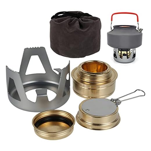 Foppla Estufa de alcohol portátil - Mini estufa de mochilero con quemador de alcohol de latón y soporte de aluminio para camping y senderismo