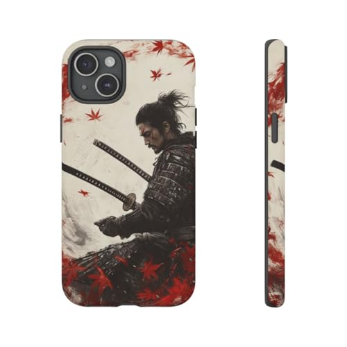 Coque iPhone 15 Plus Samouraï rigide feuilles érable rouges