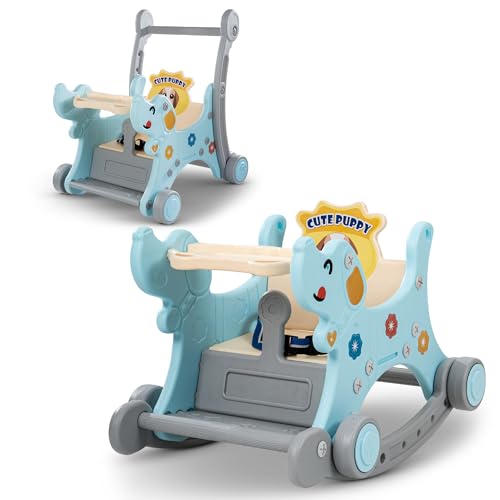 Baybee 2 In 1 Puppy Baby Rocking Chair For Kids|Baby Rocker Rider Toy For Kids With Food Tray, Seat Belt & Backrest|Baby Dining Rocking Chair For Babies Indoor Outdoor 12+months Boys Girls - Blue