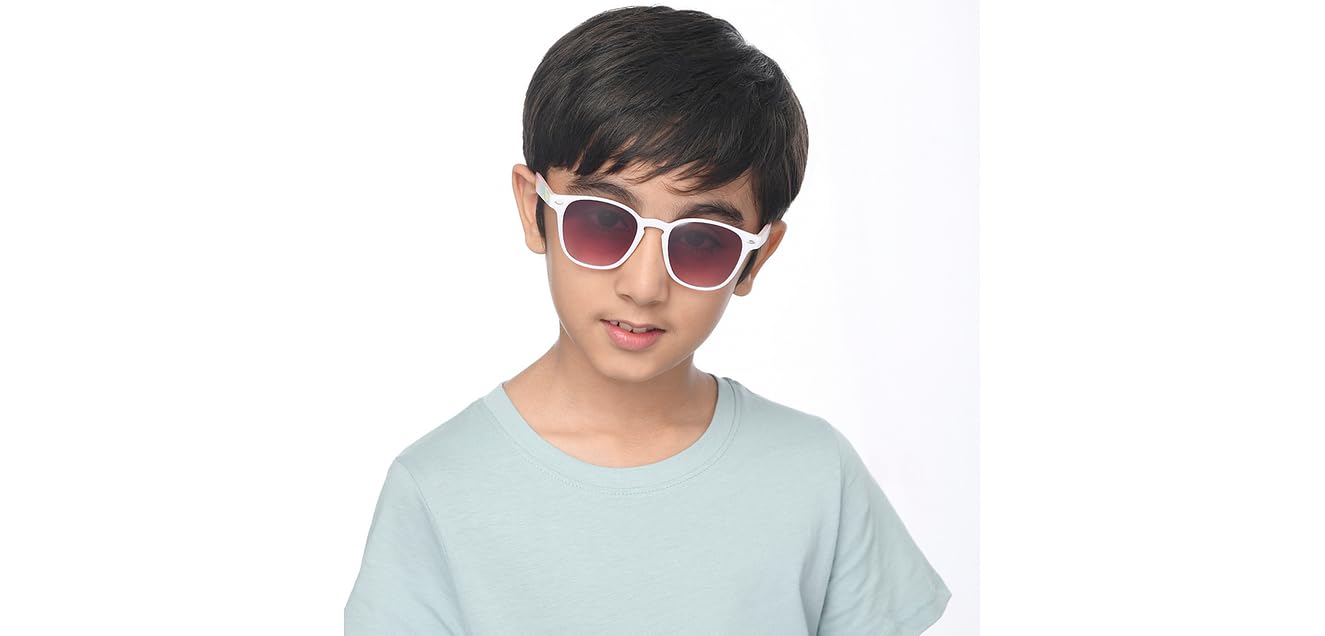 Hooper By Lenskart | Memphis Collection | White Pink Full Rim Rectangular Latest and Stylish Kids Sunglasses | 100% UV Protected | For Boys & Girls (Age 8-12 yrs) | HP S16088 - Image 3 thumbnail