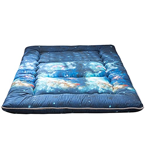 Japanese Floor Mattress Futon Mattress, 3D Blue Galaxies Tatami Floor Mat, Portable Camping Mattress Floor Mattress for Adults, Blue Galaxy Space Themed, Full Size